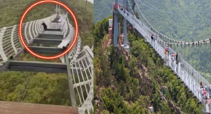 Turista vive experiencia ATERRADORA en China; quedó COLGADO de un puente de CRISTAL