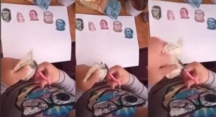 ¡Salió cara! Niña recorta billetes para ilustrar su tarea y se vuelve viral: VIDEO