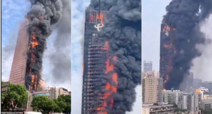 Impresionante incendio arrasa un rascacielos de 200 metros en Changsha, China | VIDEOS