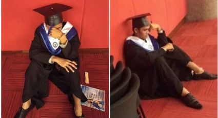 Universitario rompe en llanto al notar que su familia no fue a su ceremonia de graduación (FOTOS)