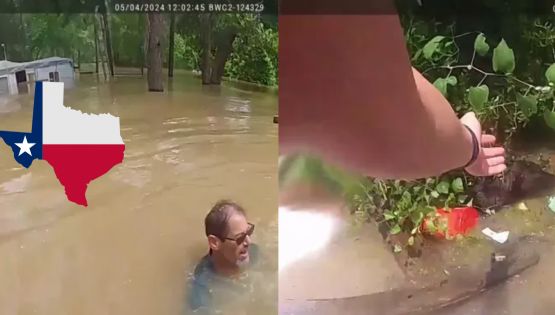 Policía rescata a hombre y sus 3 perros tras inundación en Río San Jacinto, Texas | VIDEO