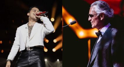 Christian Nodal triunfa en Italia cantando junto a Andrea Bocelli en su concierto de aniversario | VIDEO